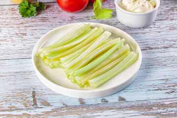 Dietary green celery stick heap