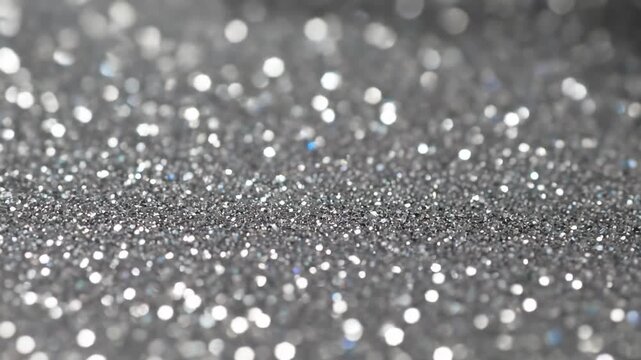 Silver Glitter Sparkling Background - An up-close shot of silver glitter, creating a sparkling effect. The glitter particles are tiny and create a beautiful, textured bokeh.