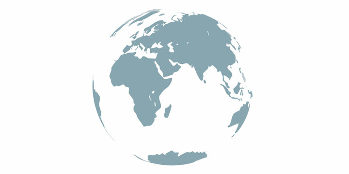 Stylized earth globe with continents in blue gray on white background