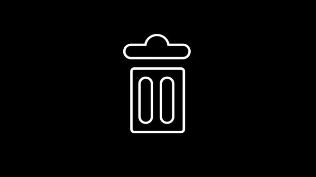 Outline icon motion graphic of a trash can symbol for deleting or removing digital files.