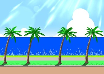 Obraz premium ヤシの木と海岸線