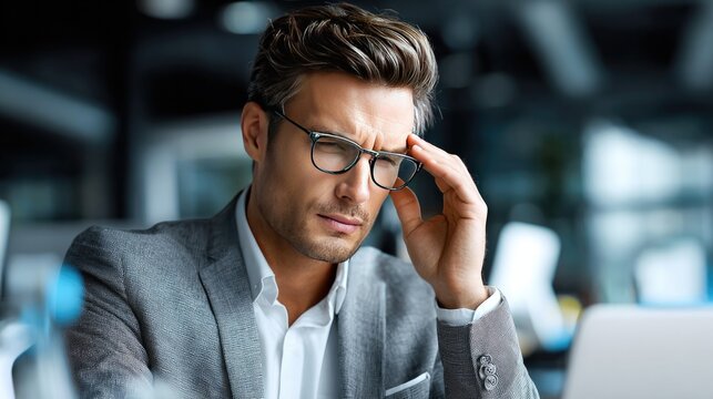 Mindful Decision-Making: A pensive individual is deep in thought, capturing a moment of contemplation and concern in a dynamic modern setting.