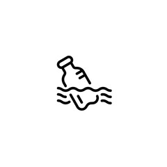 plastic bottles washed up in the waters icon and illustration