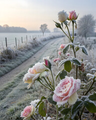 Pink and full hd 4k stock image download white roses covered in frost along a frozen path at sunrise