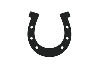 Simple black silhouette of a traditional lucky horseshoe icon with characteristic nail holes