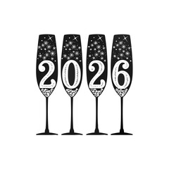 New Year 2026 champagne glasses-forming digits silhouette