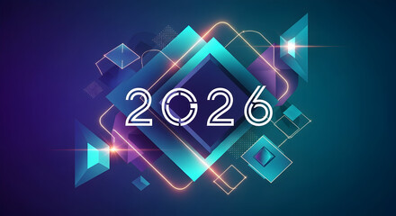 Futuristic Abstract Geometric Background with Glowing Lines and Year 2026