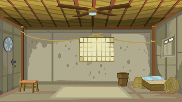 Rural farmer kitchen inside a mud house with a clay stove vector illustration ai generated art