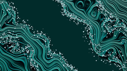 Dark and green fake stone texture with placers of small crystals. Space for extra objects.