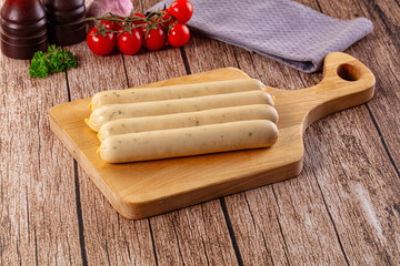 Raw white German veal sausages