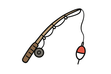 Simple cartoon fishing rod with reel and bobber for outdoor recreation and hobby © icon_art