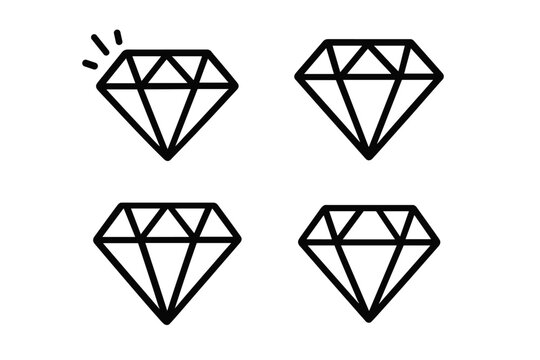 Four simple outline icons representing diamonds or precious gemstones