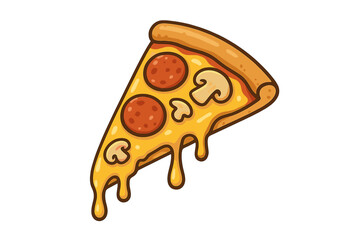 Appetizing slice of pepperoni and mushroom pizza with dripping melted cheese