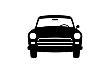 Obraz premium Front view silhouette of a retro compact automobile, classic vintage car design
