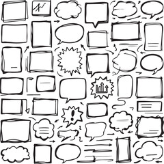 Obraz premium Hand-drawn sketchy frames, speech bubbles, and arrows collection for creative design, informal annotations, and dynamic visual communication projects