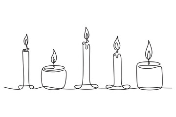 Simple outline vector illustration of burning candles continuous single line drawing style

