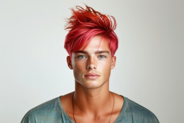 A portrait of a man with strikingly bright red hair and captivating blue eyes. The image focuses on the intense color contrast and the subject's gaze.
