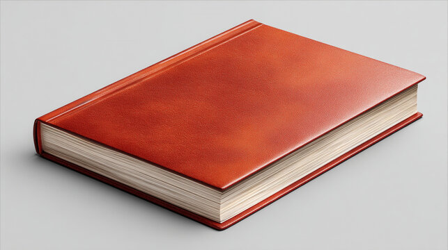 A closed book with a red cover is lying on a flat light gray surface - Powered by Adobe
