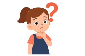 Young child pondering a difficult question with a confused expression and hand on chin