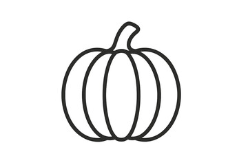 Minimalist black outline of a round pumpkin with stem for autumn harvest and holiday