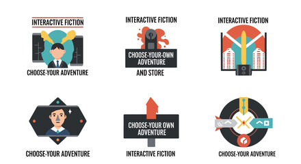 Fototapeta premium Interactive Fiction Choose Your Own Adventure Game Logos and Icons Set.