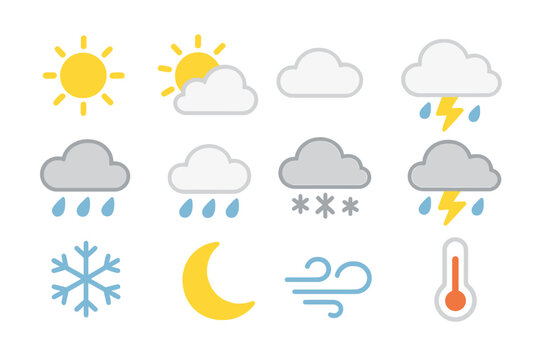Climate and atmospheric condition icons for digital user interface design and applications