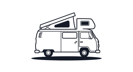 Vintage Camper Van Outline Drawing.