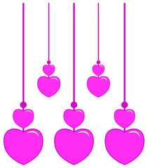 Romantic Love Concept with Hanging Pink Heart Symbols