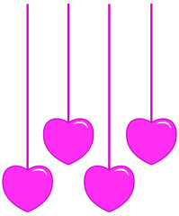 Four Vibrant Pink Hearts Dangling and Symbolizing Love and Affection