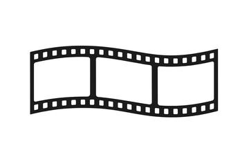 Wavy film strip with three frames and sprocket holes symbolizing cinema