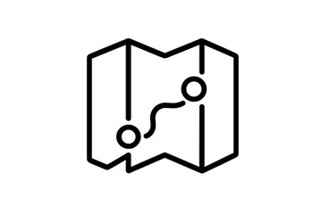 Navigation route marked on a folded paper map indicating start and end locations
