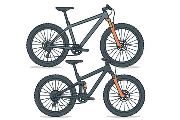 Fototapeta premium Two detailed mountain bikes side by side showing hardtail and full suspension models for outdoor sports