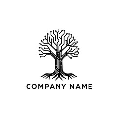 Obraz premium Digital Tree Logo Design with Circuit Board Pattern.