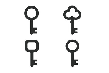 Four different key icons representing security, access, and digital protection symbols