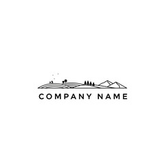 Naklejka premium Minimalist Landscape Logo Design with Mountains and Trees.
