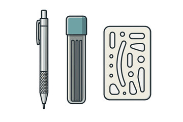 Mechanical pencil, lead container, and geometric stencil for technical drawing