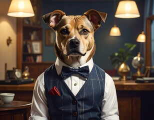 Sophisticated canine portrait: An elegant dog in a formal attire exudes charm