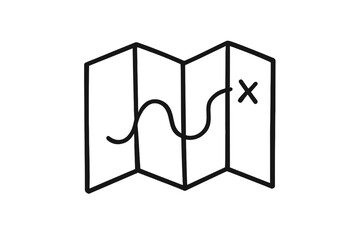 Folded map showing a winding path leading to a marked destination or treasure location