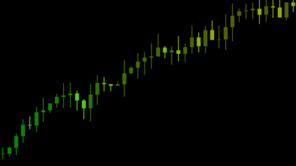 金融市場のローソク足チャートと価格変動の推移 株式投資や為替取引におけるテクニカル分析のグラフ 経済指標と資産運用を表すデジタルトレンドデータ