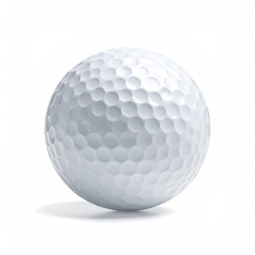 Dimpled white sphere with faint shadow on a white background