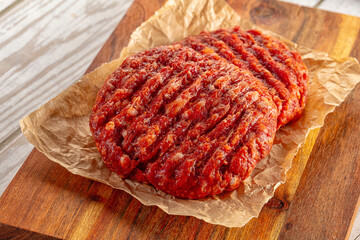 Raw uncoocked red beef round cutlet