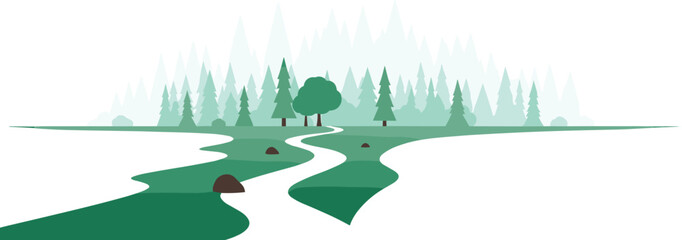 Naklejka premium Winding River Through a Forest Landscape stream trees