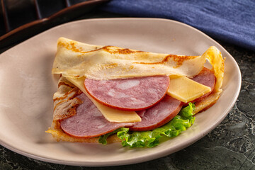 Ham and cheese pancakes for breakfast