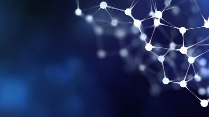 Abstract digital illustration featuring interconnected nodes and lines on a deep blue background, symbolizing technology, communication, and data networks in a modern context