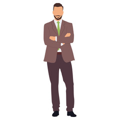 Vector illustration of a successful and confident businessman in a suit standing on white.