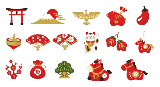 Japanese lucky charms and symbols for good fortune and prosperity in the new year