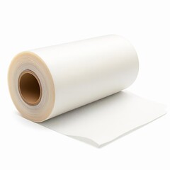 Roll of white opaque thermal laminating film material for printing and protection isolated on white background