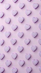 Obraz premium Elegant lavender hearts arranged on pastel background evoke love and sweetness, perfect for romantic invitations or heartfelt messages, trendy aesthetic