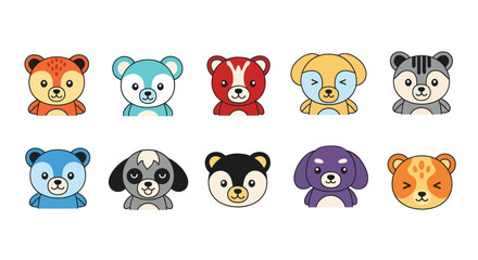 Collection of cartoon animal faces cute characters with various expressions