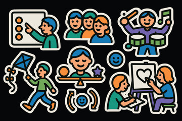 Vibrant learning icons for educational design use